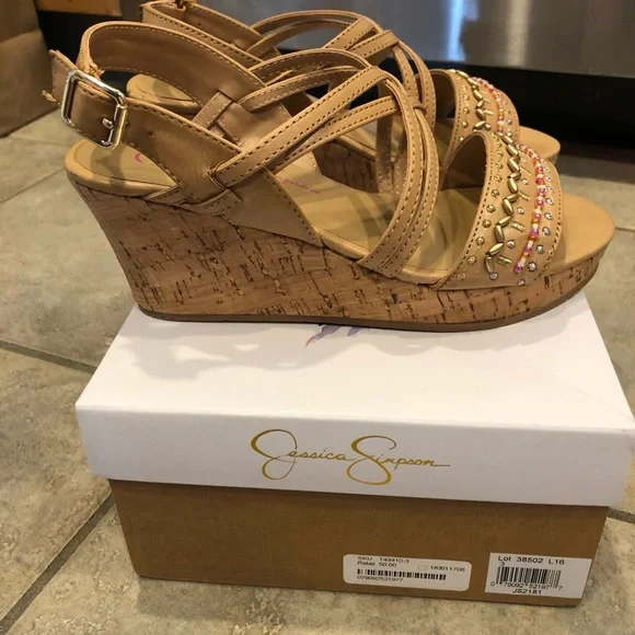 Jessica Simpson Girls Cork Wedge Heel Fallon Sandal - Picture 2 of 7